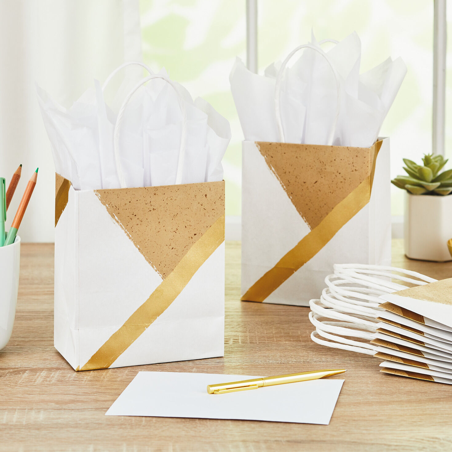 6.5" White and Kraft Paper 8-Pack Gift Bags, , large image number 2