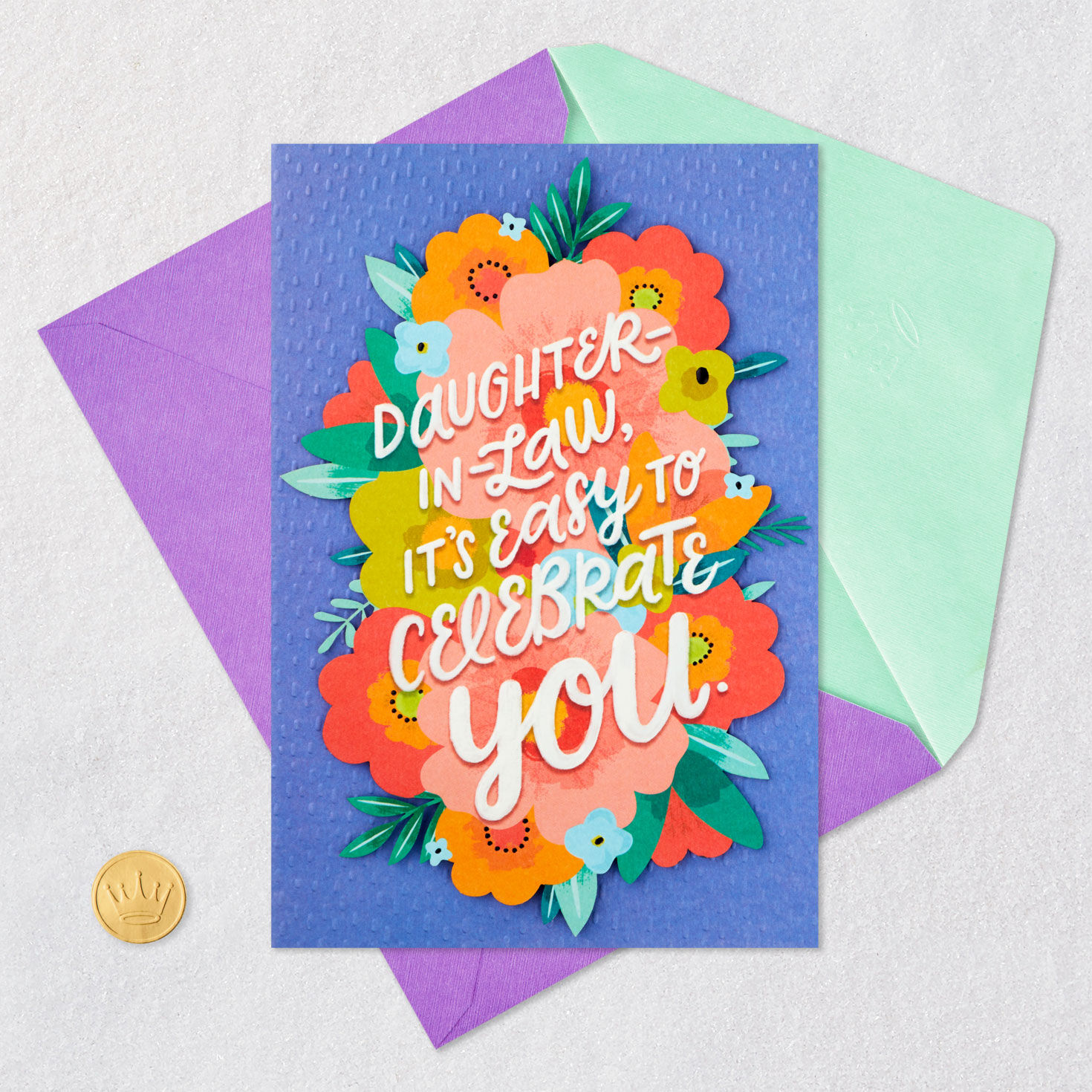 Colorful Bouquet Birthday Card for Daughter-in-Law Card Front with Envelope and Gold Seal image number 6