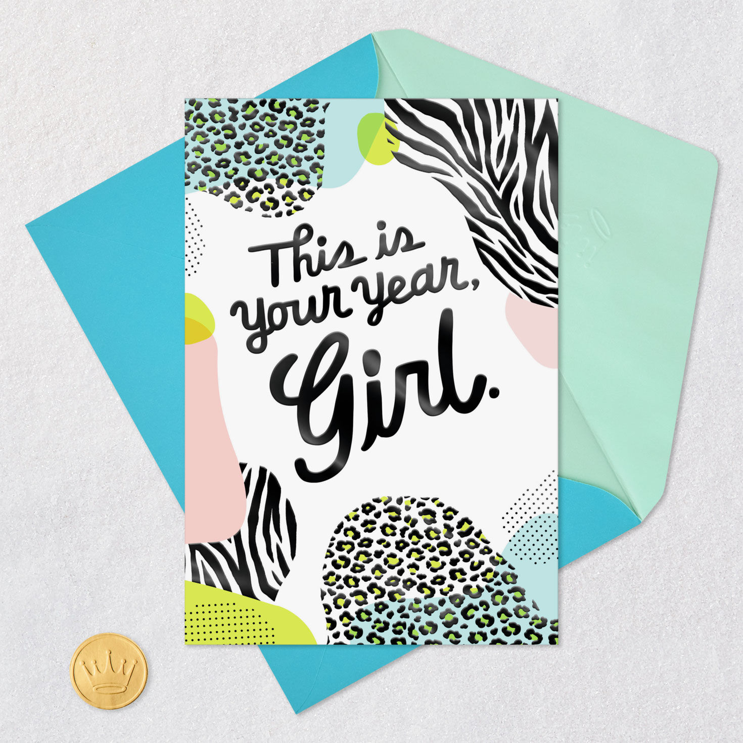 Cheetah and Zebra Patterns Birthday Card Card Front with Envelope and Gold Seal image number 5