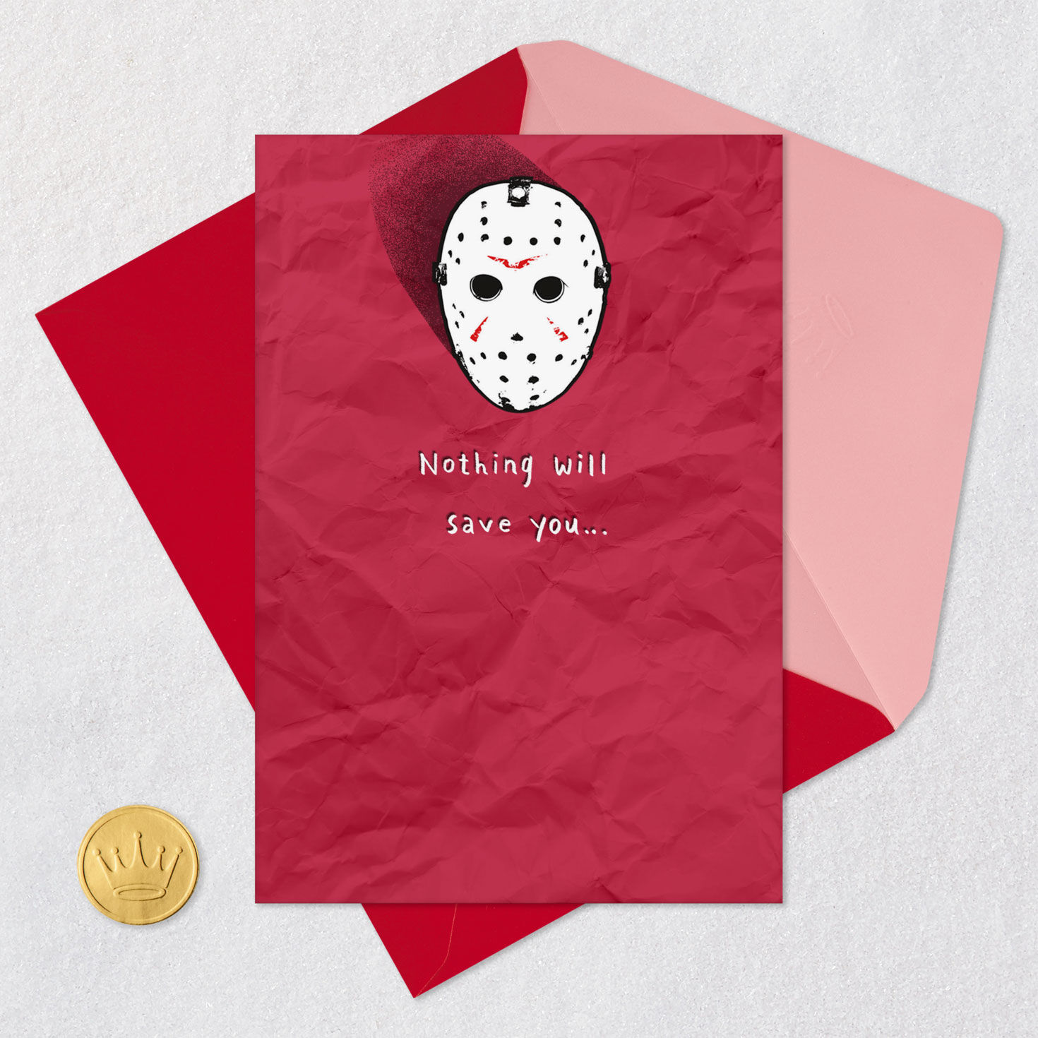 Friday the 13th Nothing Will Save You Funny Valentine's Day Card Card Front with Envelope and Gold Seal image number 5