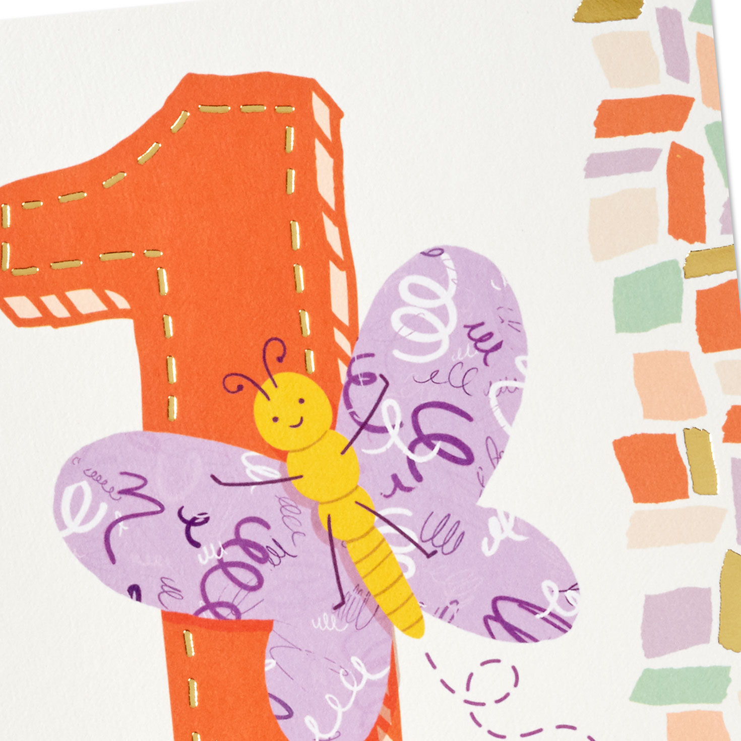 Purple Butterfly First Birthday Card for Kid Card Front Detail image number 4