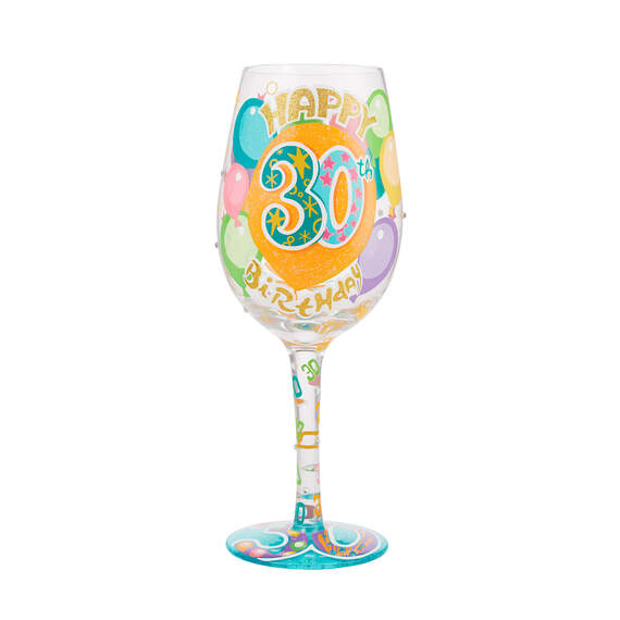 Lolita Happy 30th Birthday Handpainted Wine Glass, 15 oz.