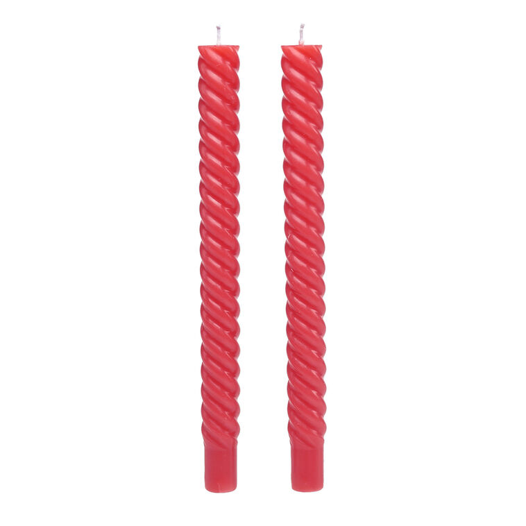 Red Spiral Taper Candles, Set of 2