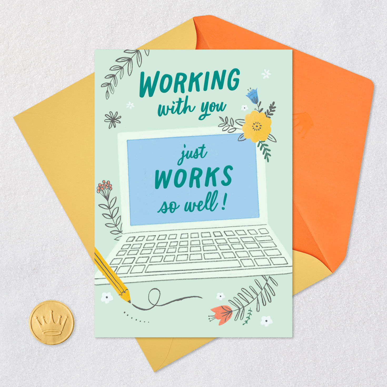 Laptop and Flowers Administrative Professionals Day Card Card Front with Envelope and Gold Seal image number 5