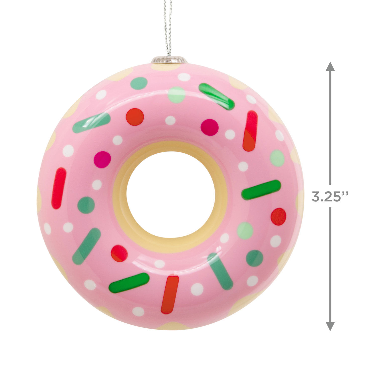 Pink Donut With Sprinkles Christmas Ornament measurement image number 3