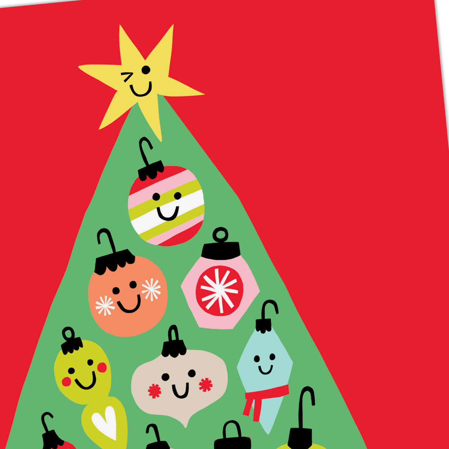 Cute Ornament Drawings on Tree Kids Christmas Card Card Front Detail image number 4