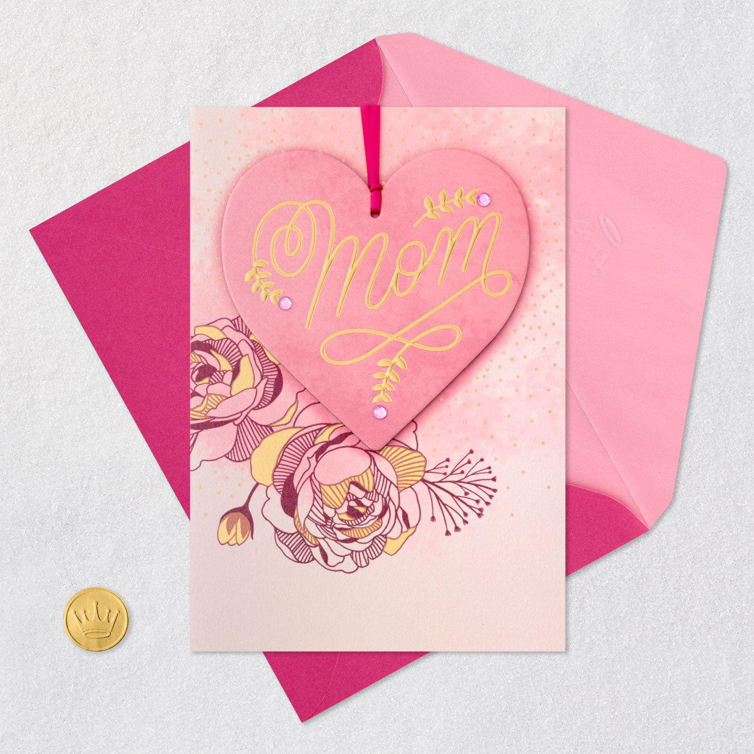 Birthday Card for Mom With Heart-Shaped Decoration Card Front with Envelope and Gold Seal image number 7