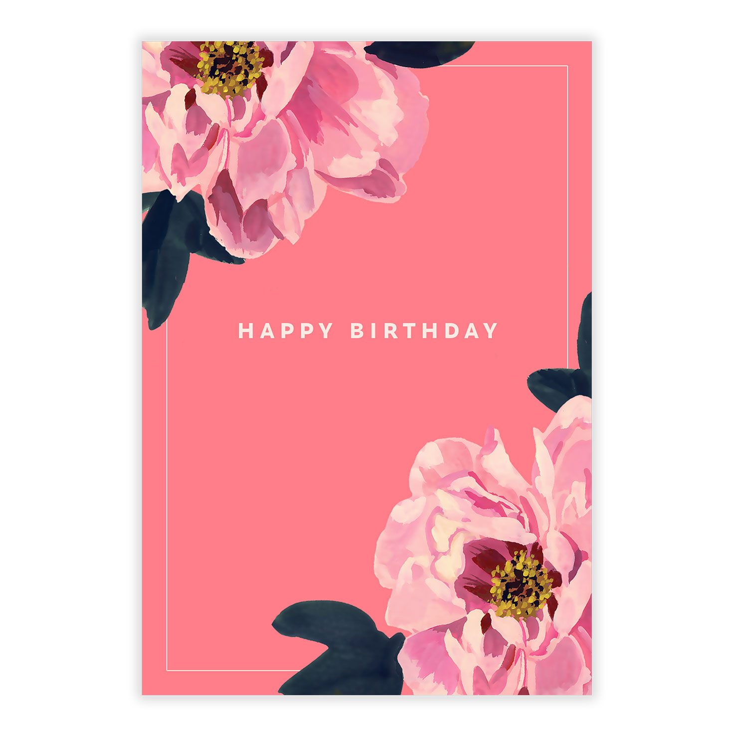 Pink Peony Flowers Personalized Birthday Card front image number 2