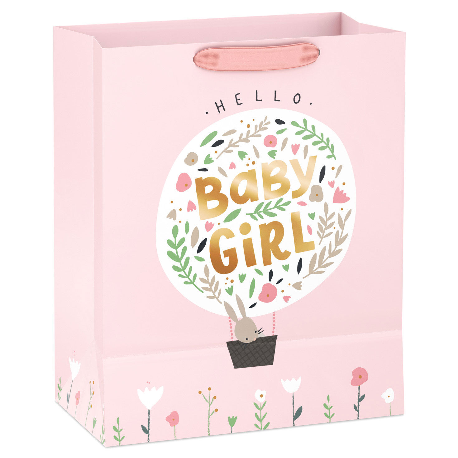 Bunny Balloon on Pink New Baby Gift Bag back image number 6