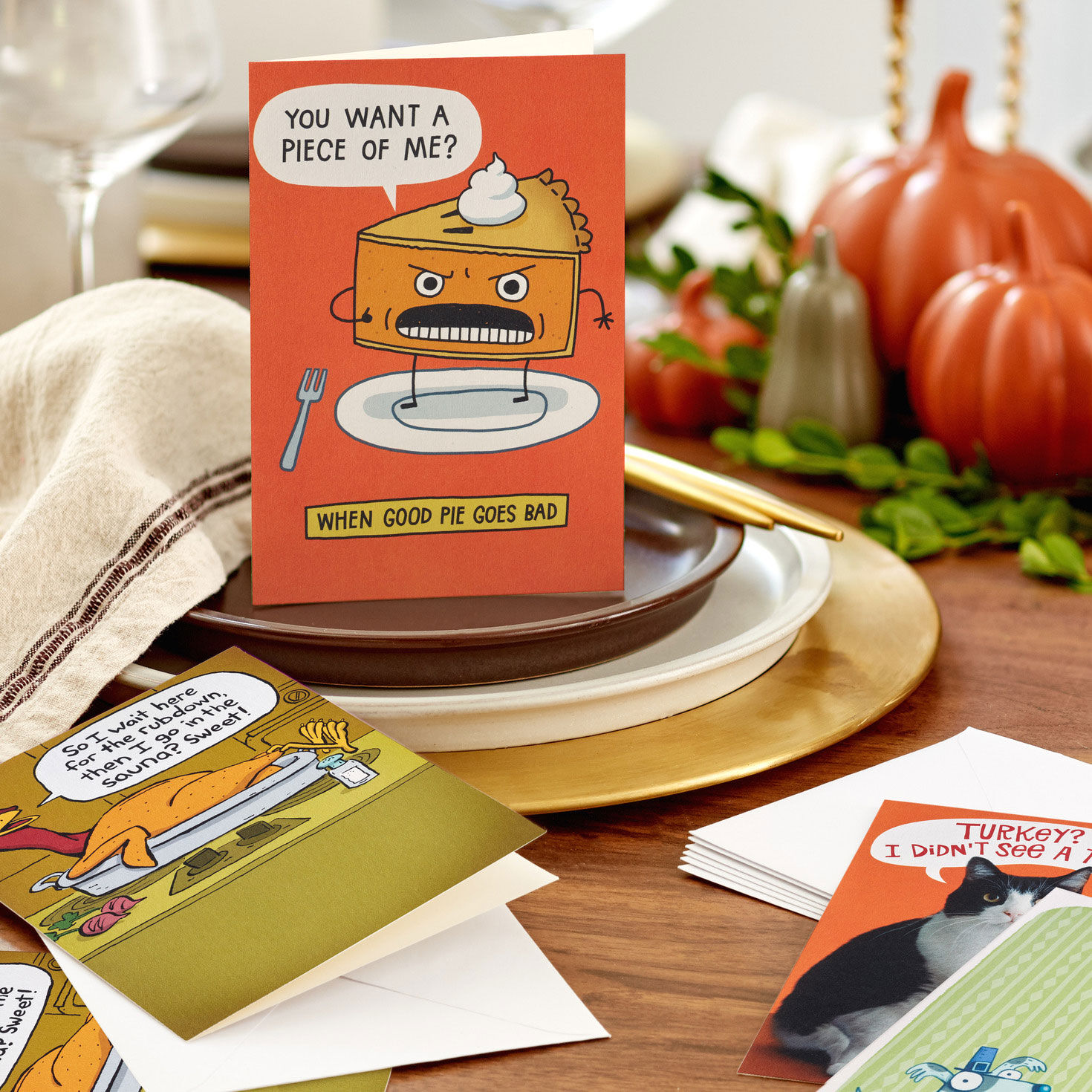 Turkey and Pets Funny Thanksgiving Card Assortment in use image number 6