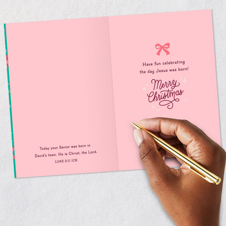 Red Ribbon Religious Goddaughter Christmas Card Signing card image number 7