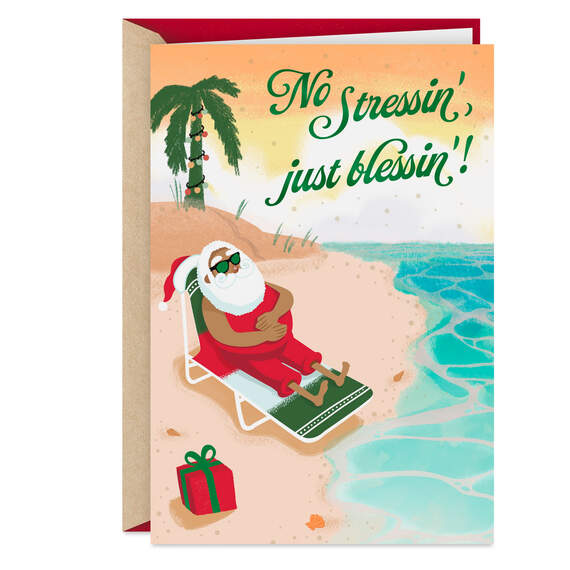 Good Vibes Santa on the Beach Christmas Card