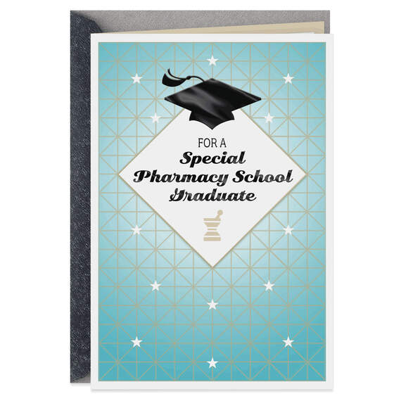 Mortarboard and Stars Pharmacy School Graduation Card, , large image number 1