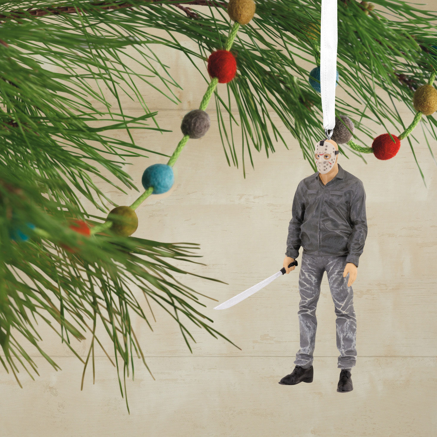 Friday the 13th Jason Voorhees Christmas Ornament hanging on tree image number 2