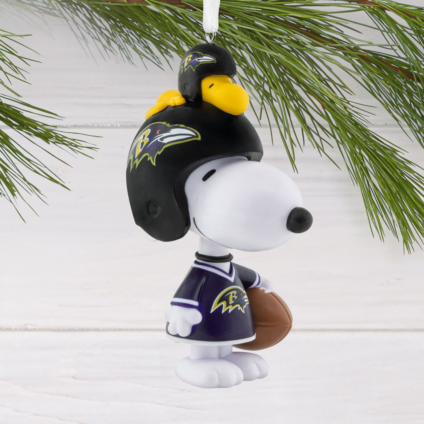 Snoopy Baltimore Ravens Christmas Ornament hanging on tree image number 2