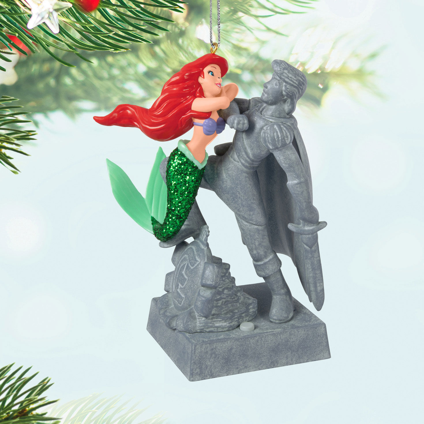 Little Mermaid Ariel and Prince Keepsake Ornament hanging on tree image number 2