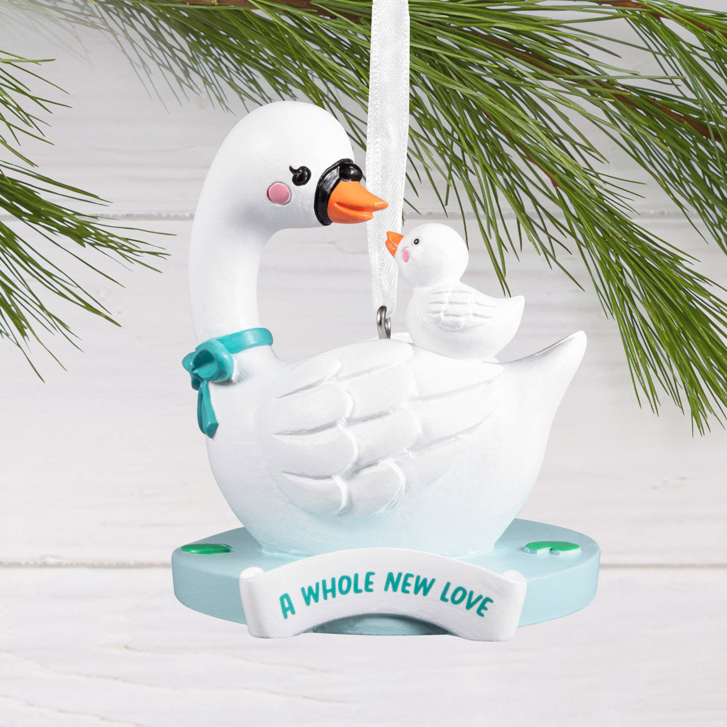 White Swans New Love Christmas Ornament hanging on tree image number 2