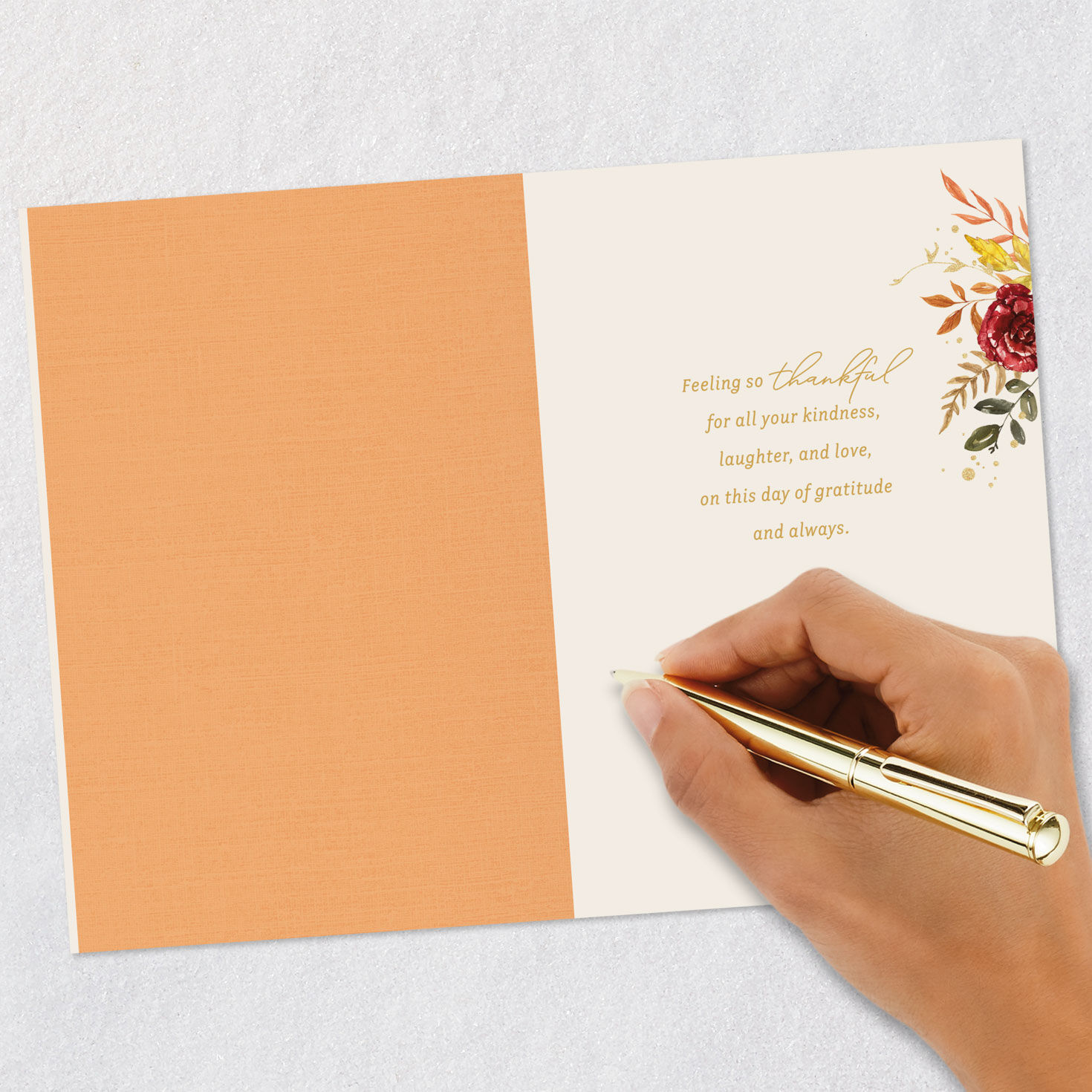 Red and Yellow Autumn Florals Thanksgiving Card for Aunt Signing card image number 6