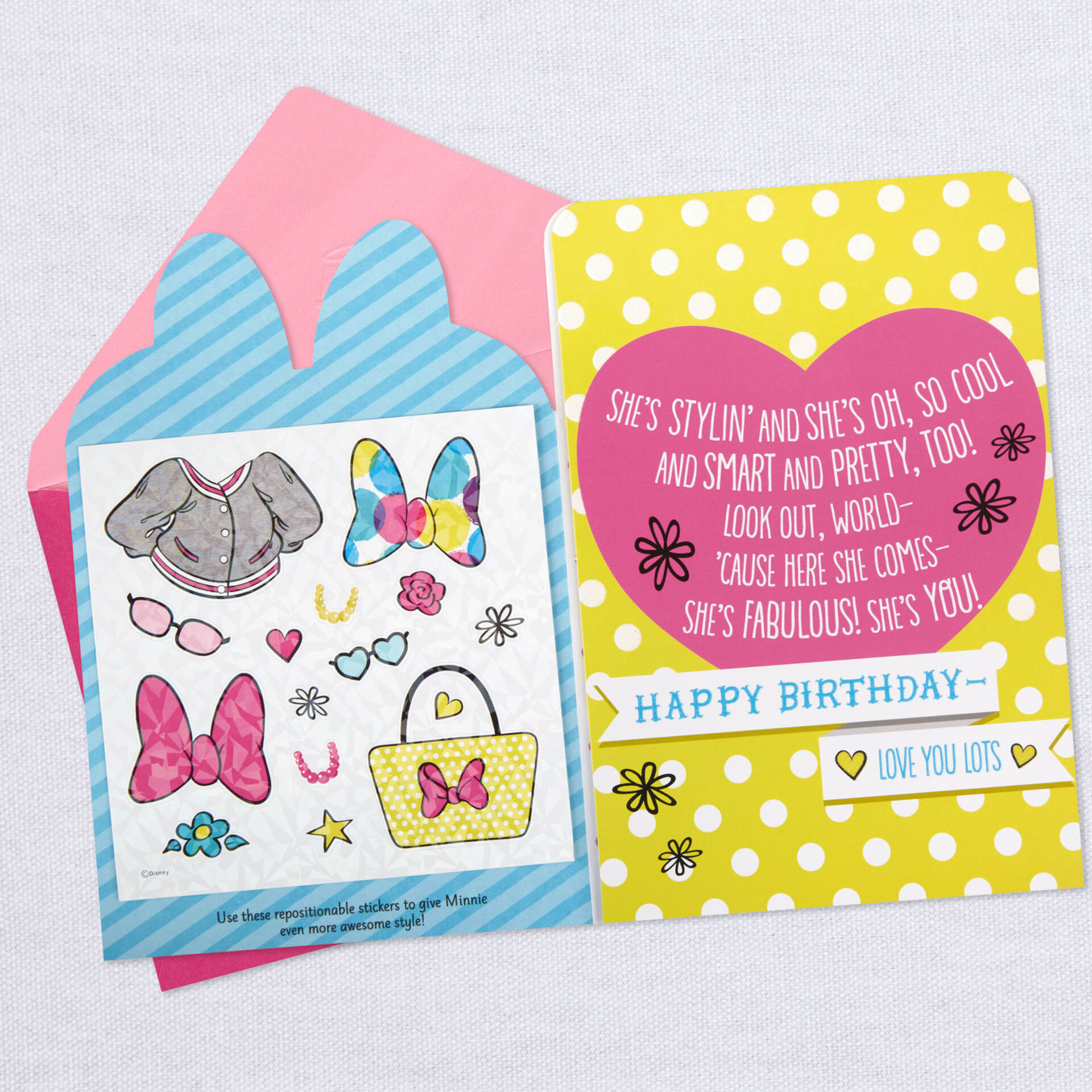 Disney Minnie Mouse Birthday Card for Granddaughter With Stickers and