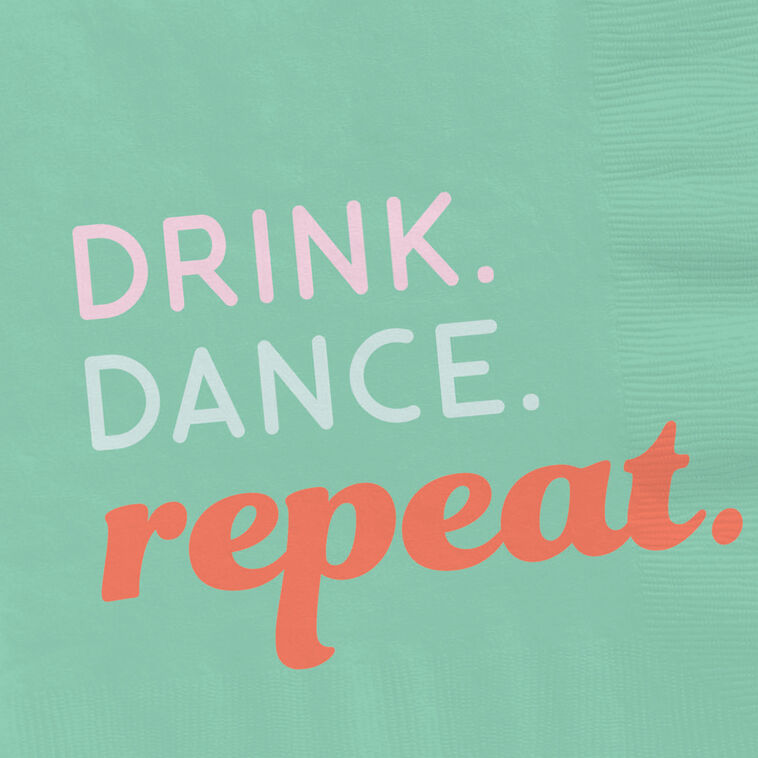 Green "Drink, Dance, Repeat" Cocktail Napkins, Set of 16, , large image number 3