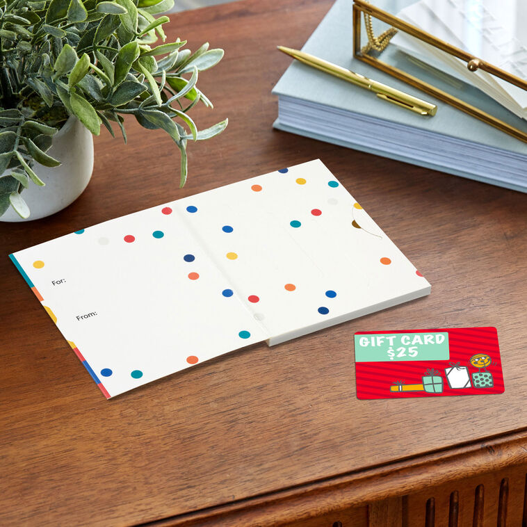 Colorful Celebrate Mini Gift Card Holder Box In use image number 2