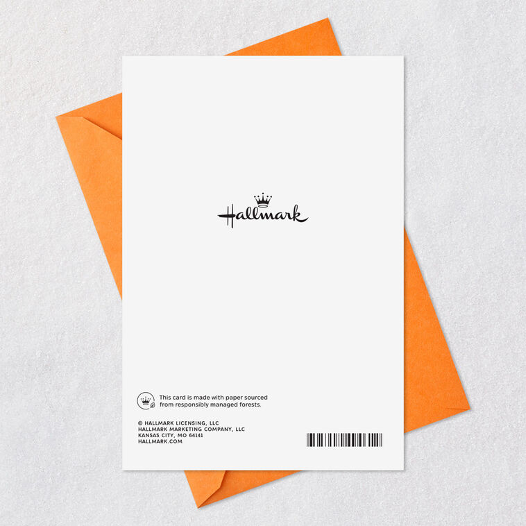 Black Cat and Pumpkin on Green Halloween Card Card Back with Envelope image number 7