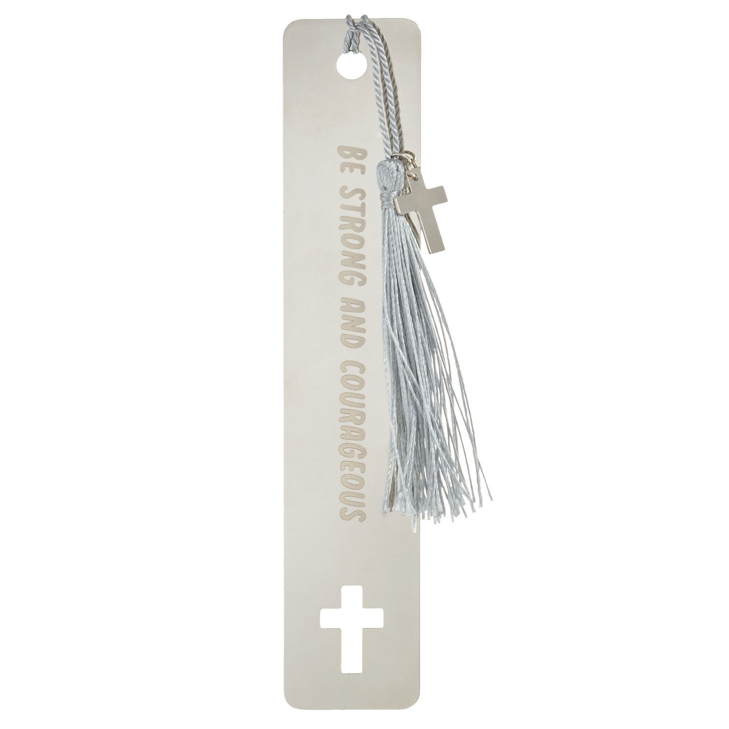 Be Strong and Courageous Metal Bookmark With Cross Charm