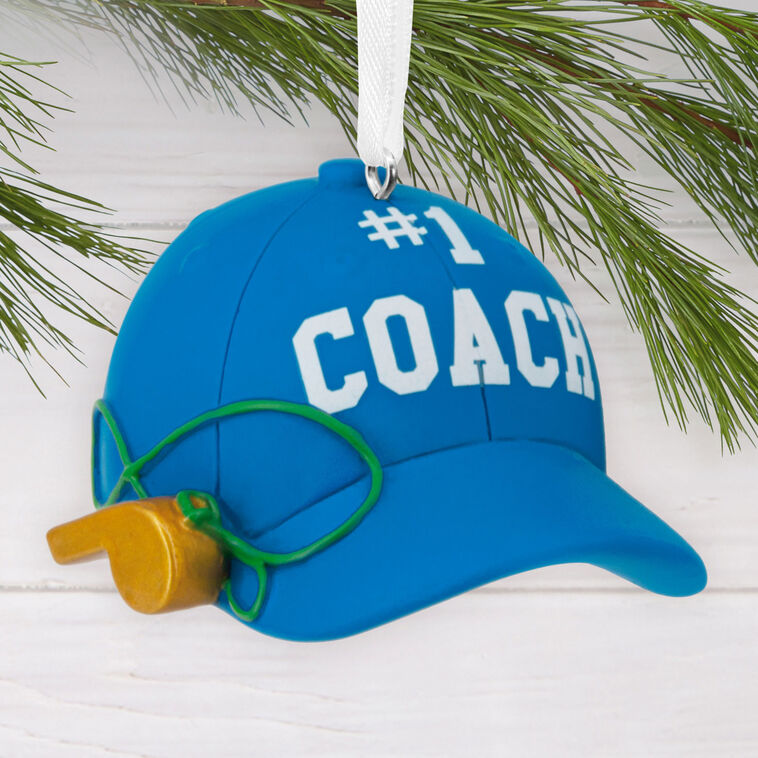 #1 Coach Hat Christmas Ornament hanging on tree image number 2