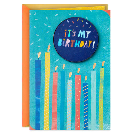 It's My Birthday Candles Birthday Card With Button