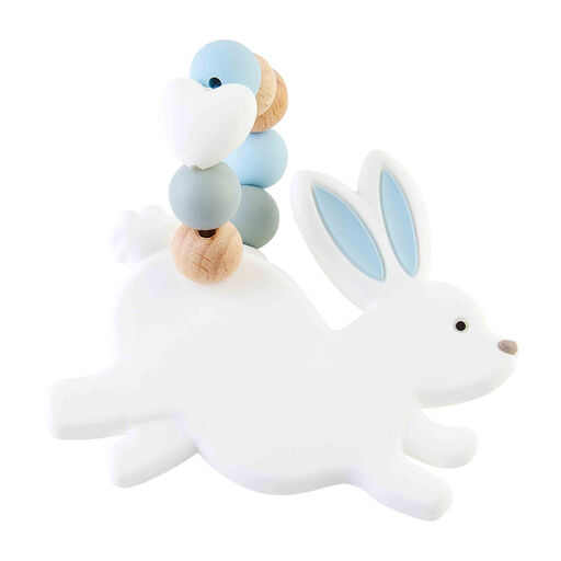 Mud Pie Blue Bunny Beaded Ring Baby Teether, 