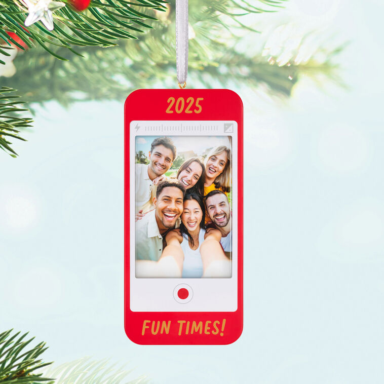 Red Cell Phone Frame Personalized Ornament Hanging on tree image number 2