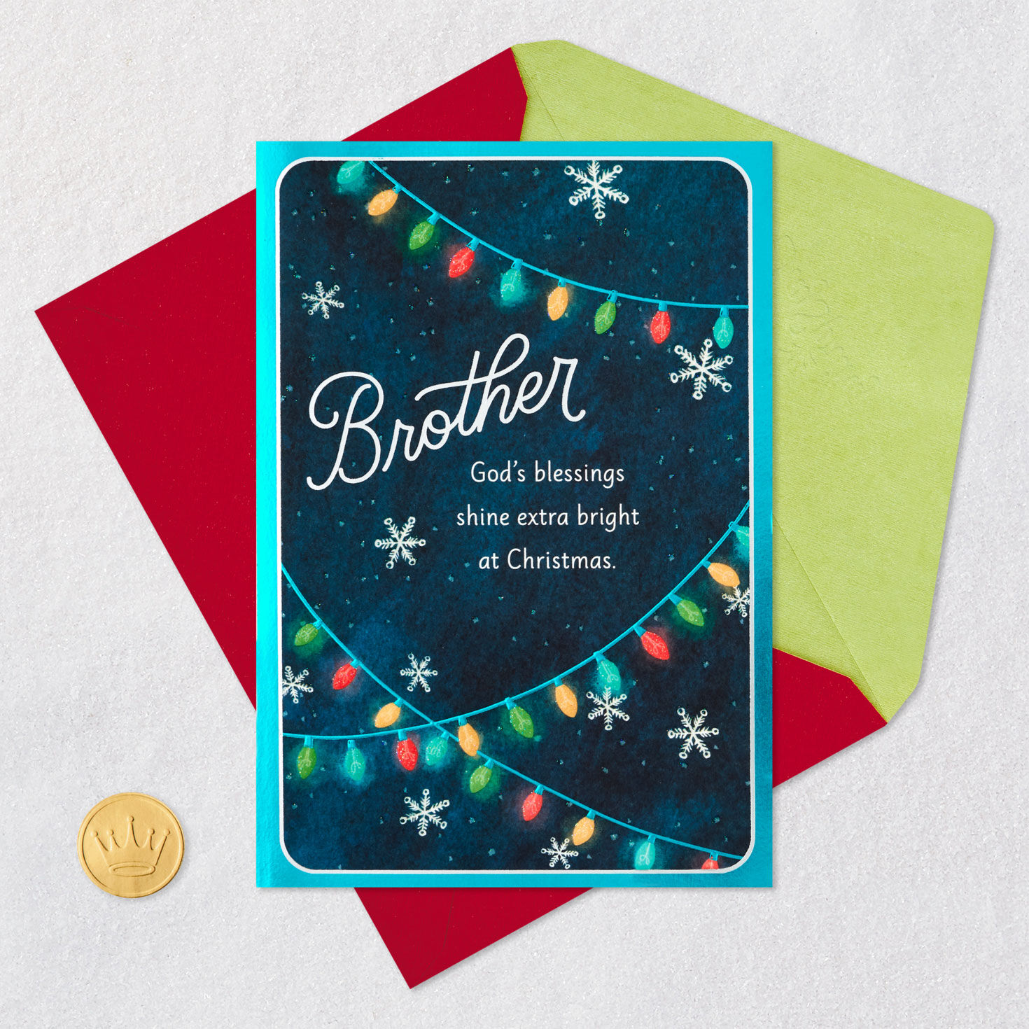 Bright Holiday Lights Christmas Card for Brother Card Front with Envelope and Gold Seal image number 6