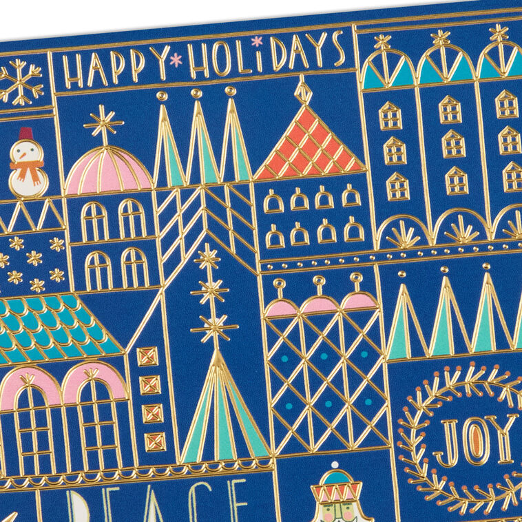Village Tiles on Blue UNICEF Boxed Christmas Cards Cover Detail image number 6