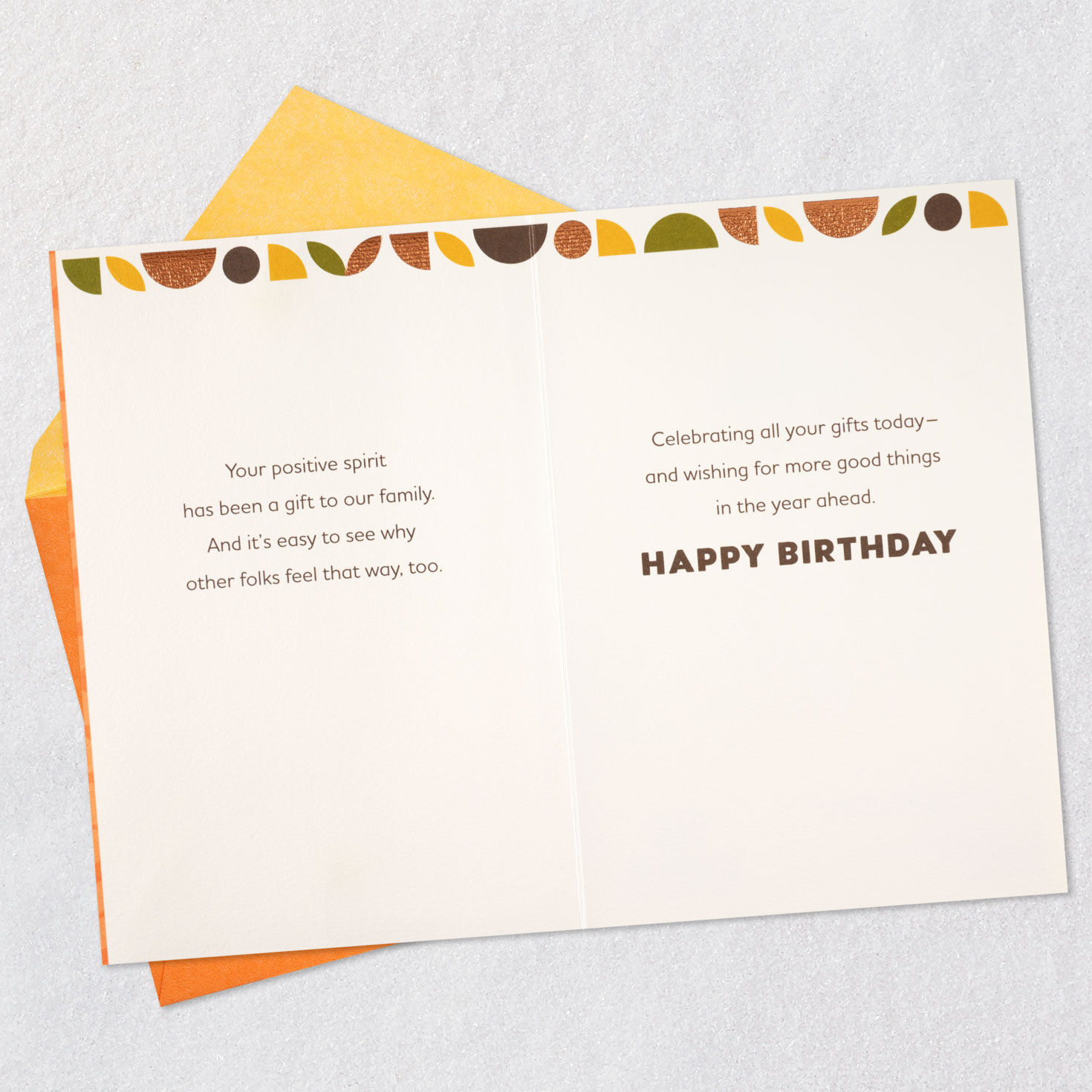 Abstract Orange Half Moons and Leaves Son Birthday Card Open card with envelope image number 4