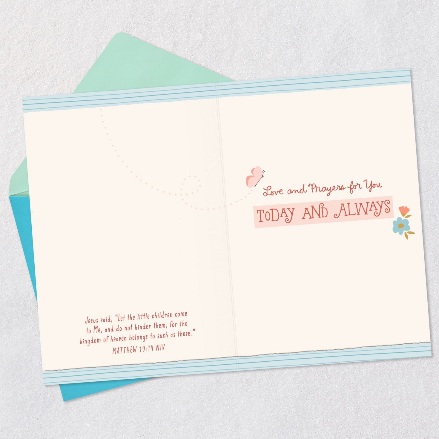 Blue and Coral Flowers Baptism Card for Goddaughter  image number 4