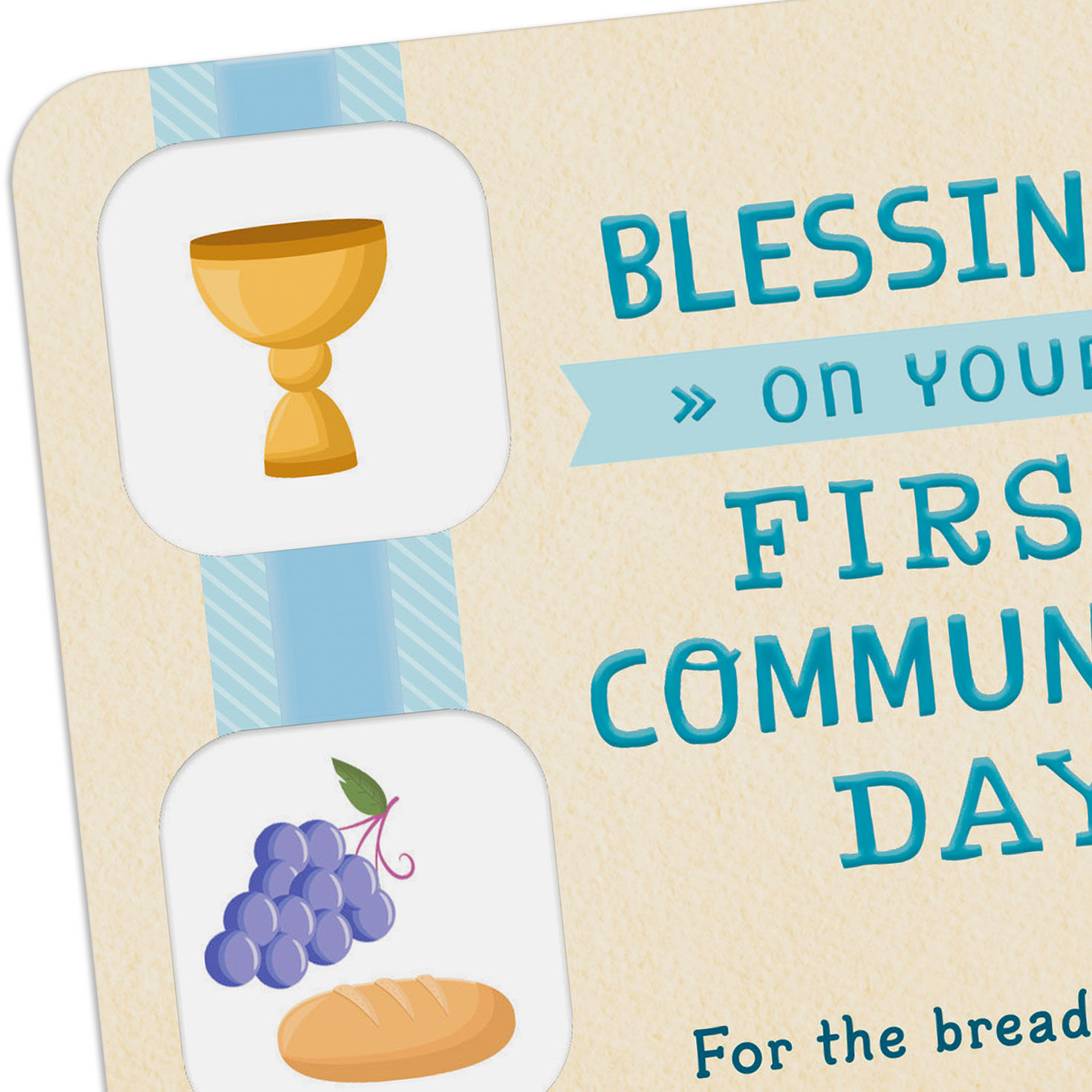Chalice With Bread and Grapes 1st Communion Card Card Front Detail image number 4