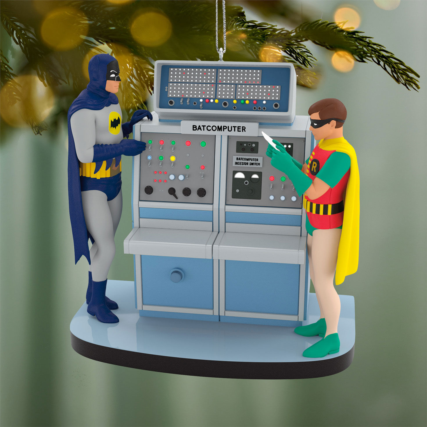 Batman and Robin at Old Computer Keepsake Ornament hanging on tree image number 2