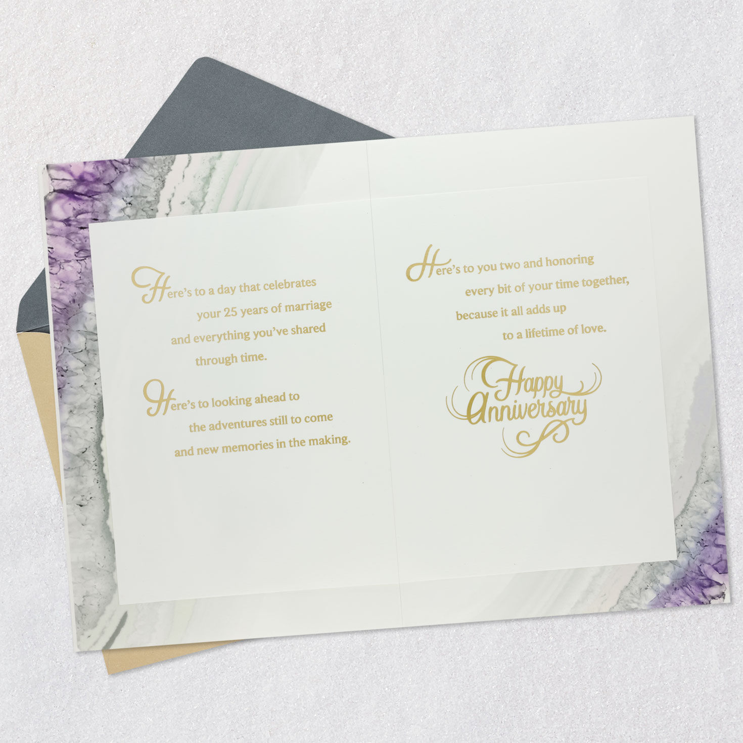 Watercolor Marbled Numerals 25th Anniversary Card Open card with envelope image number 4
