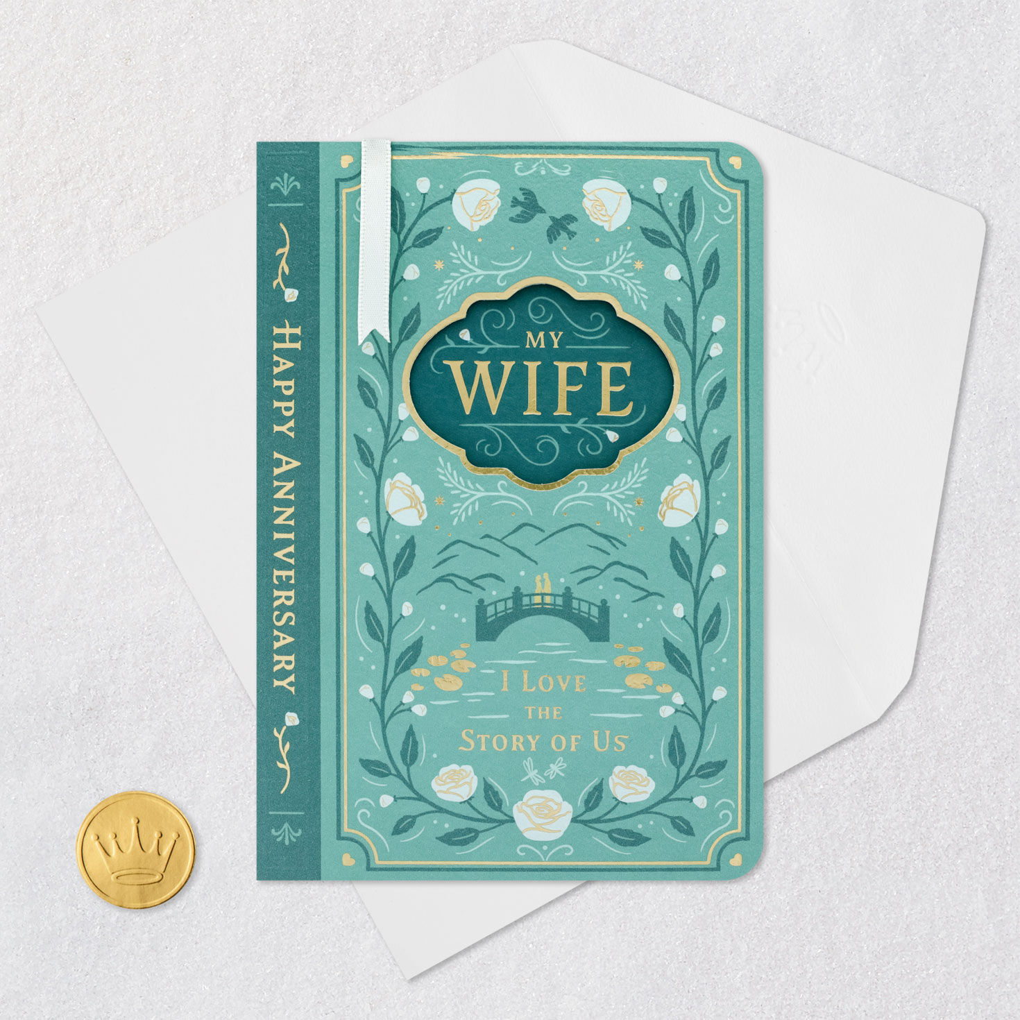 Fairy Tale Storybook Anniversary Card For Wife Card Front with Envelope and Gold Seal image number 6