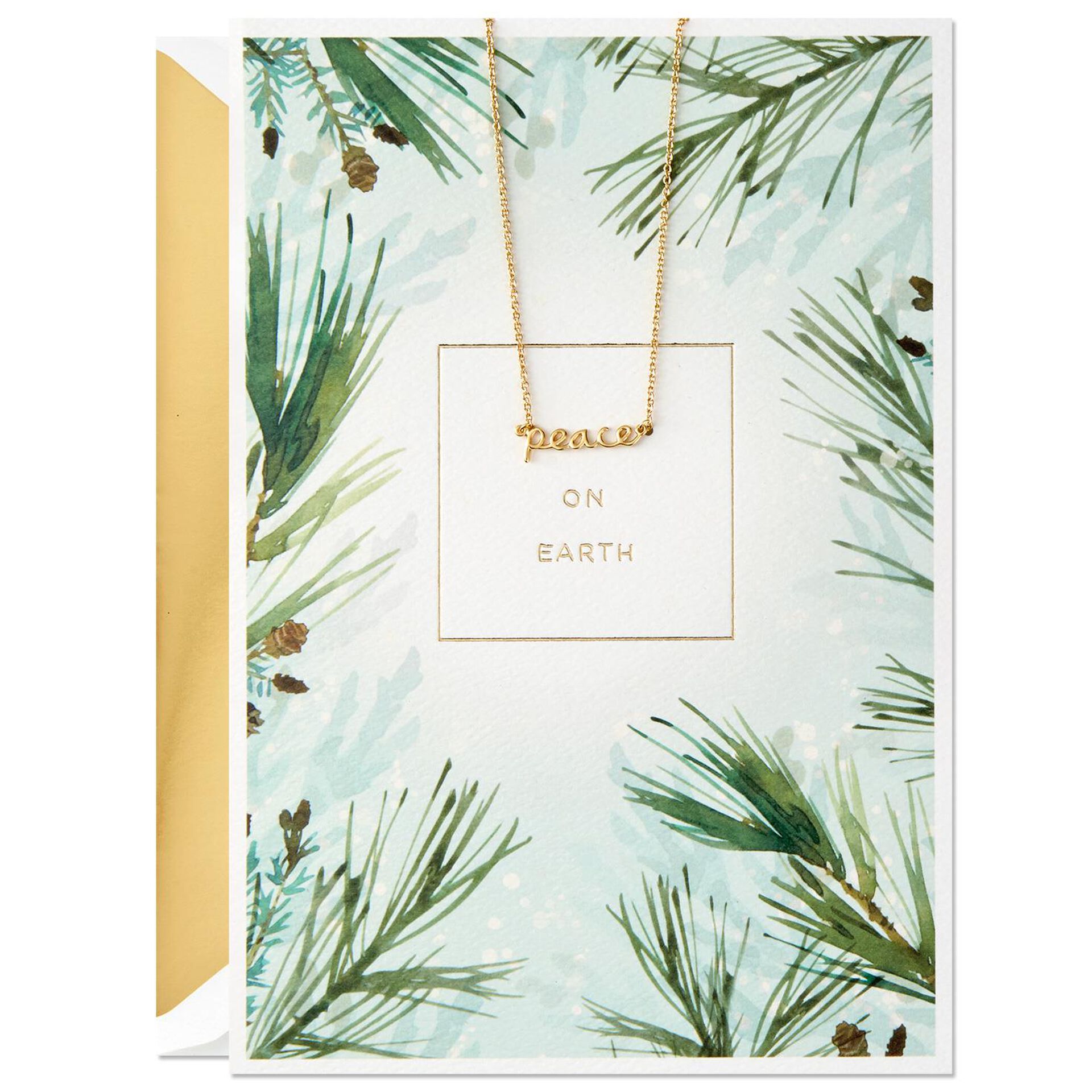 Pine Branches Christmas Card With Peace Charm Necklace Greeting Cards Hallmark