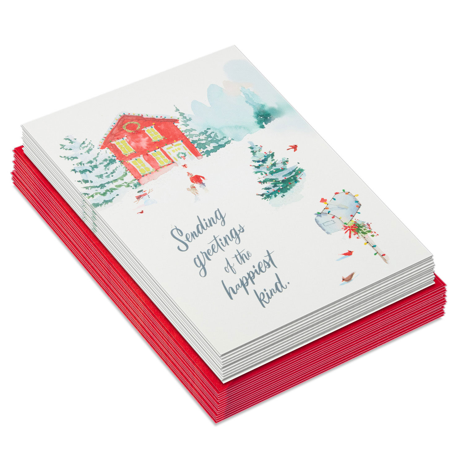 Red House in Snow Boxed Christmas Cards front stacked image number 2