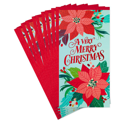 Bright Poinsettias Money-Holder Christmas Cards, Pack of 10, 