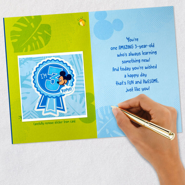 Disney Mickey Mouse and Pluto Third Birthday Card for Kid With Sticker, , large image number 7