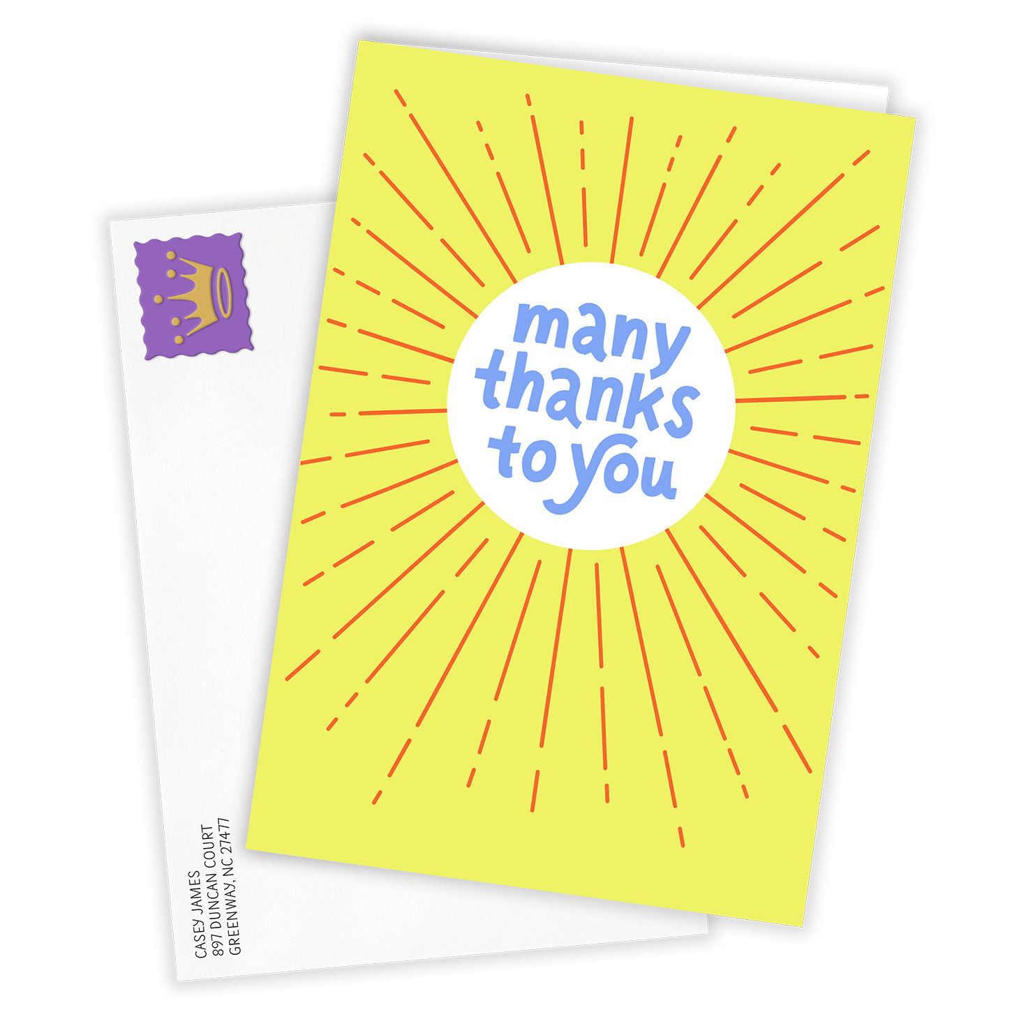 Orange Starburst on Yellow Thank You Card Card Front with Envelope image number 2