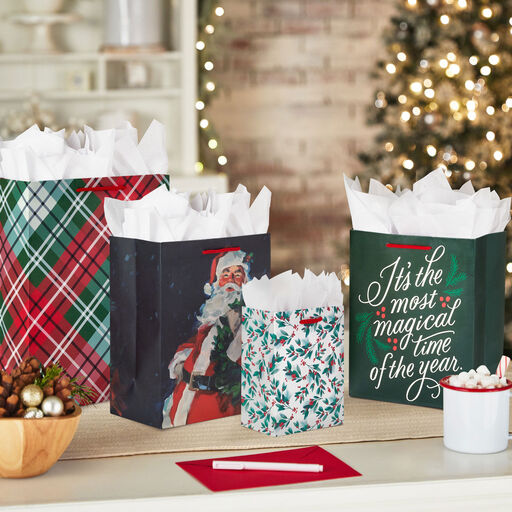 Traditional 8-Pack Christmas Gift Bags, Assorted Sizes and Designs, 
