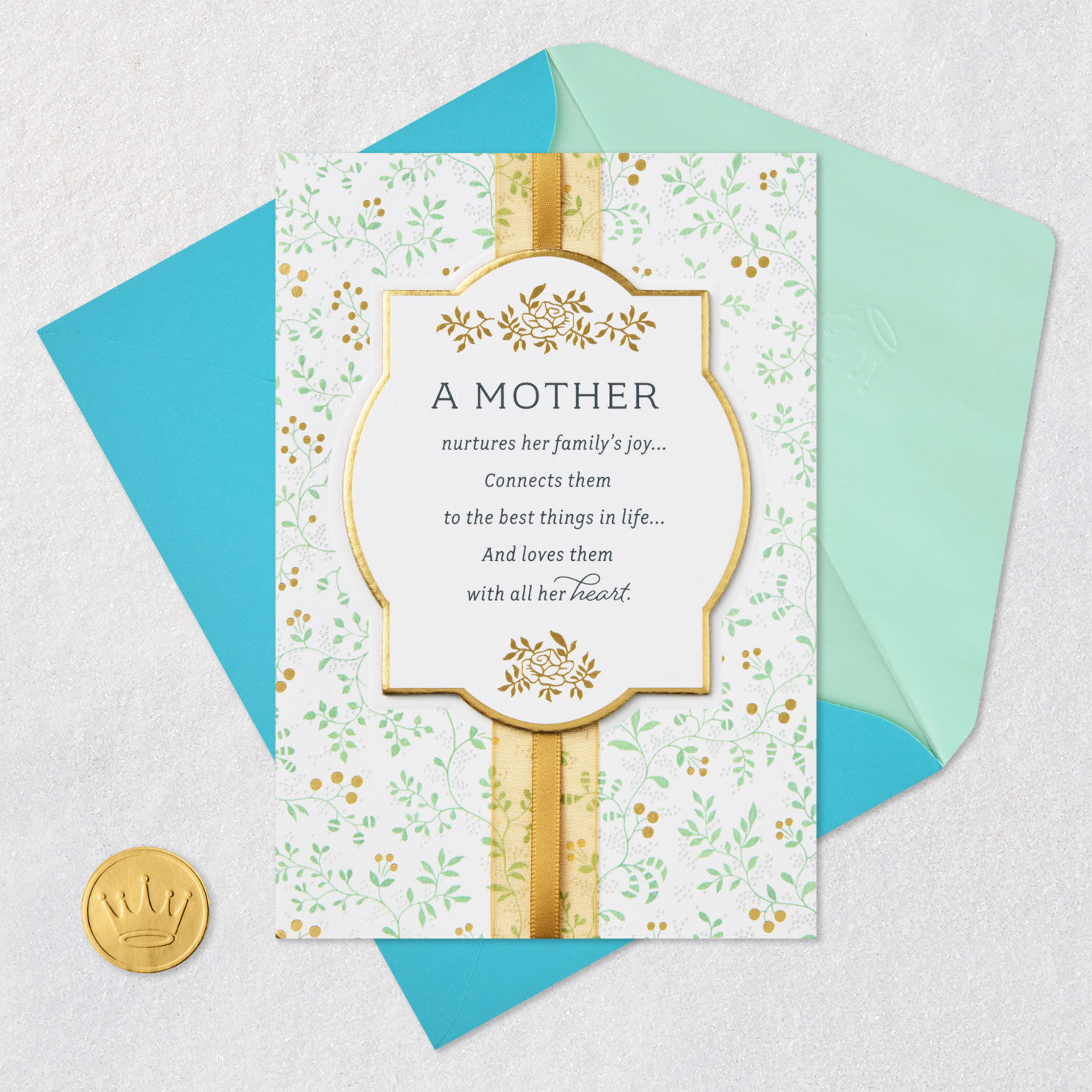 Floral Placard and Vines Mom Mother's Day Card Card Front with Envelope and Gold Seal image number 5