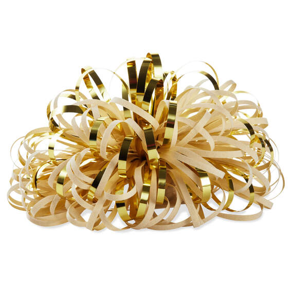 5" Ivory and Gold Metallic Pom-Pom Gift Bow, , large image number 5