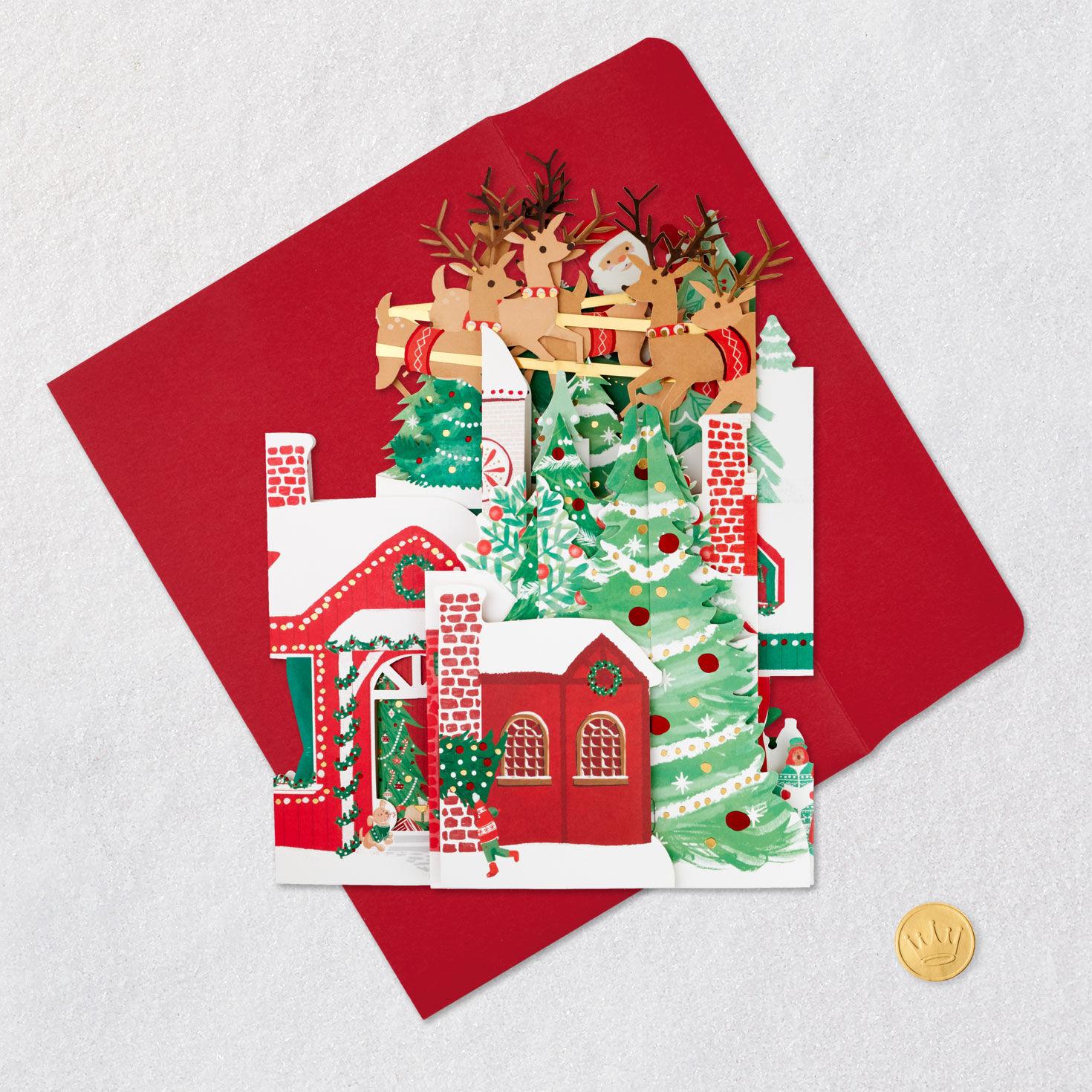 Jumbo Christmas Village Pop-Up Christmas Card Card Front with Envelope and Gold Seal image number 8