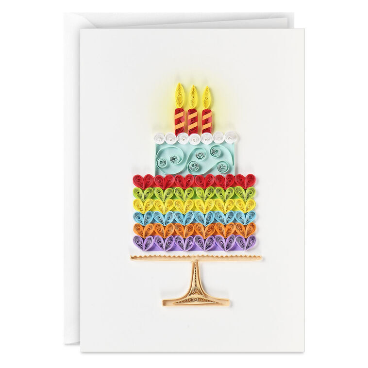 Rainbow Hearts Cake Quilled Paper Handmade Birthday Card