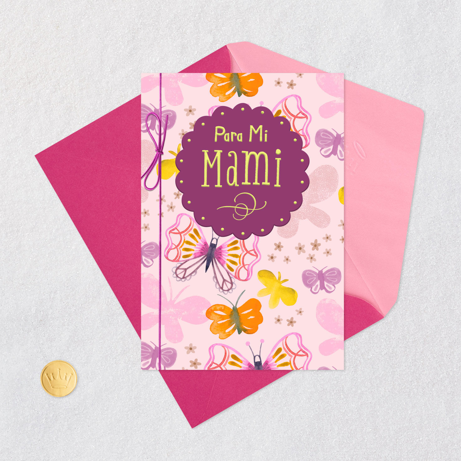 Butterflies Spanish-Language Mother's Day Card Card Front with Envelope and Gold Seal image number 6
